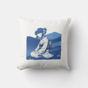 Coussin Jeter Pillow-Blue Kimono Girl