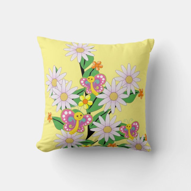 Coussin Jeter Pillow Floral Papillon jaune (Recto)