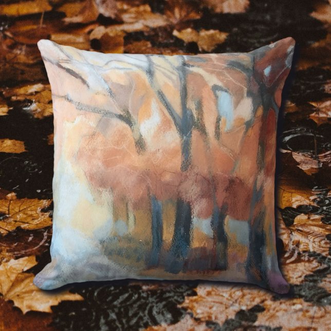 Coussin Jeter Pillow moderne oranger jaune brun arbres (Créateur téléchargé)