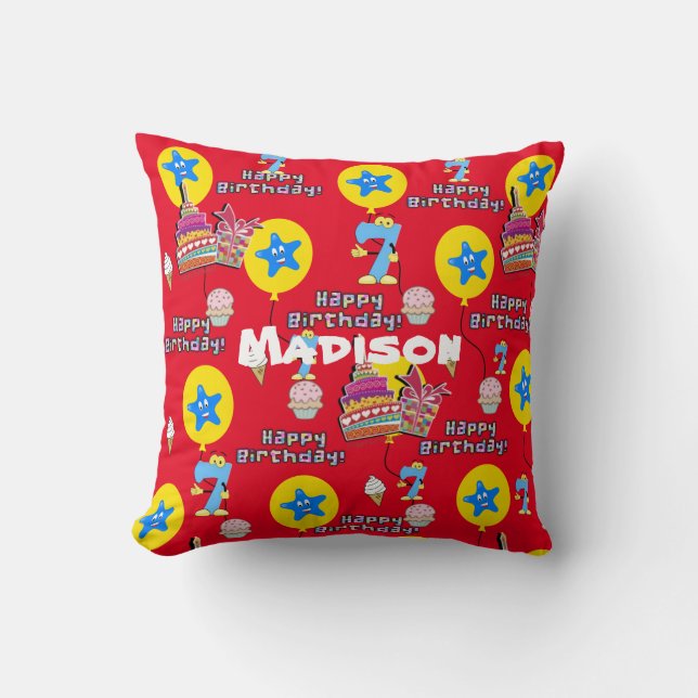 Coussin Jetez l'oreiller, #7 Joyeux 7e anniversaire rouge (Recto)