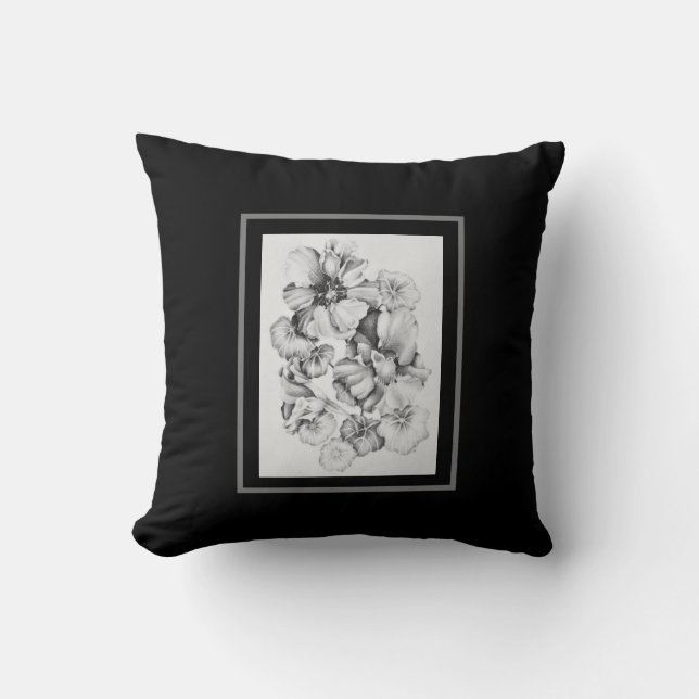Coussin Jetez l'oreiller - B&W Nasturtiums (Recto)