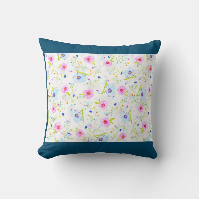 Coussin Jetez l'oreiller en bleu. (Recto)