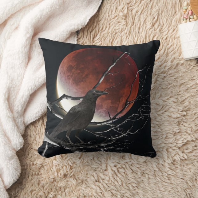 Coussin Jetez l'oreiller, le corbeau en rouge et noir (Couverture)