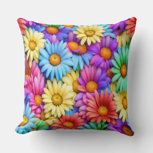 Coussin Jetez l'oreiller - Marguerites Abstraites colorées (Recto)