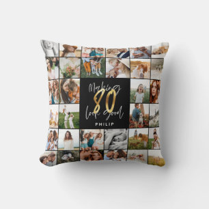Coussin Jeu de 80e anniversaire moderne multi photo script