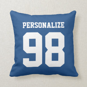 Coussin Jeu de maillot de sport bleu personnalisé numéro l