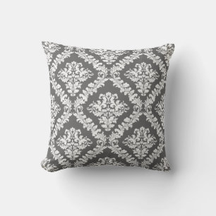 Coussin Jeu de motif gris et blanc damassé