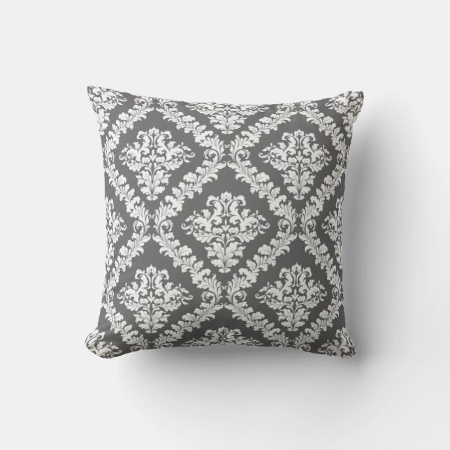 Coussin Jeu de motif gris et blanc damassé (Recto)
