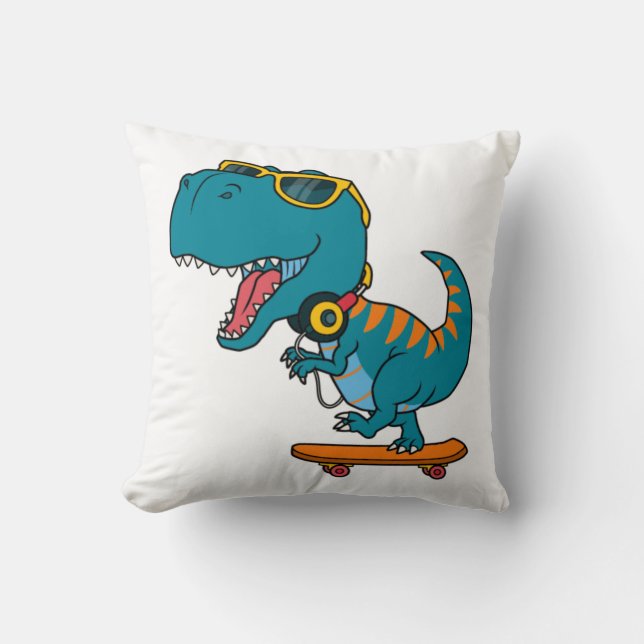 Coussin jeu de skateboard de dinosaures (Recto)
