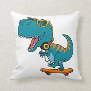 Coussin jeu de skateboard de dinosaures