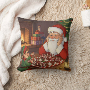 Coussin Jeu d'échecs personnalisé du Père Noël et de l'elf