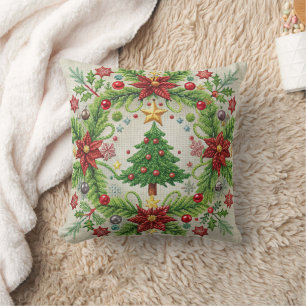 Coussin Jeu d'Oreiller de Noël brodé Fête Festive