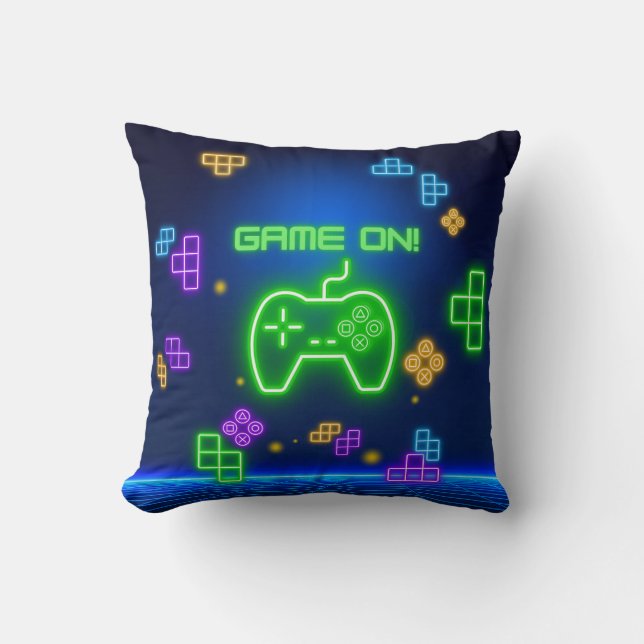 Coussin Jeu sur le vert néon, bleu, joueur Jouer Pillow (Recto)