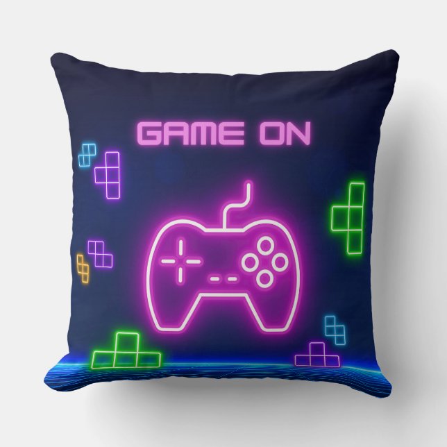 Coussin Jeu sur neon rose et vert jeu vidéo (Recto)