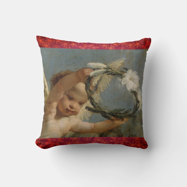 Coussin JEU vintage AVEC ANGE ET INITIAL PERSONNALISÉ (Recto)