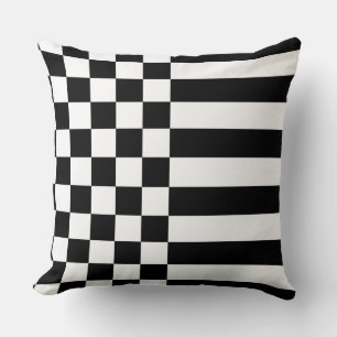 Coussin Jeune blanc géométrique rayures et chevalet noir