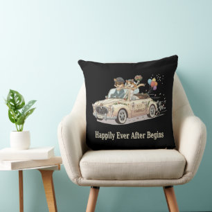 Coussin Jeune couple d'animaux mariés voiture de mariage