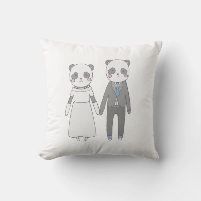 Coussin Jeune Couple de Mariés Panda Mignon – Mariée & Mar (Recto)