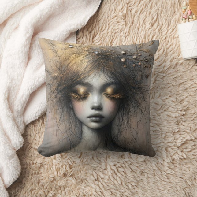 Coussin Jeune Femme Avec Des Yelashes D'Or (Couverture)