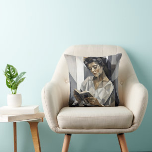 Coussin Jeune femme lisant un livre Forme d'art cubiste