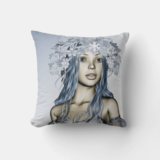 Coussin Jeune fille de neige bleue Portrait Fantastique d' (Recto)