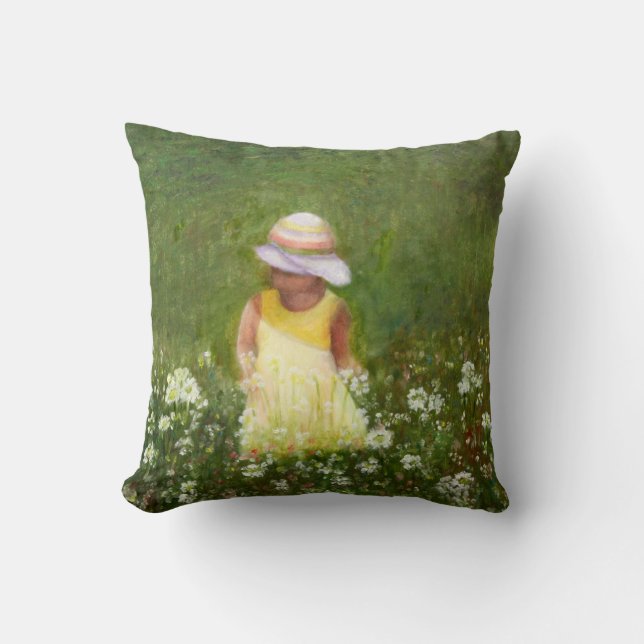 Coussin Jeune fille en champ de fleurs (Recto)