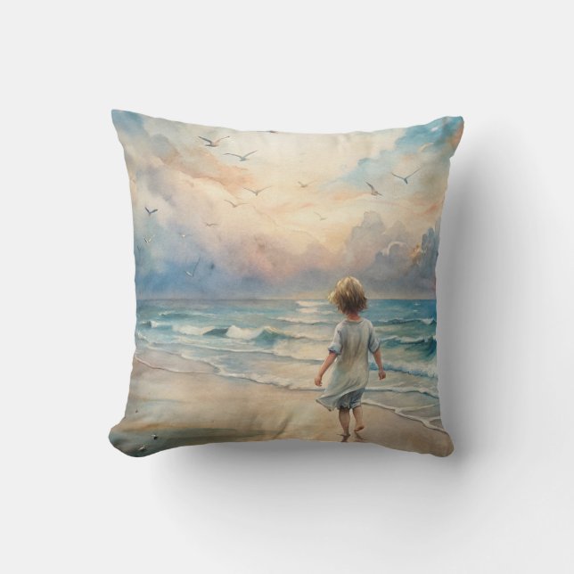 Coussin Jeune fille sur la plage (Recto)