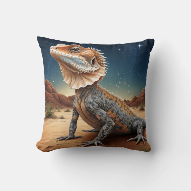 Coussin Jeune lézard à collerette Scène de faune (Recto)