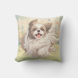 Coussin Jeune Shih Tzu mignon et heureux courant dans un j