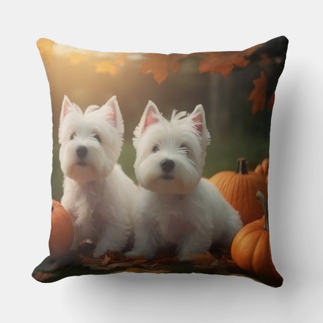 Coussin Jeune Terrier West Highland White Automne Citrouil (Recto)