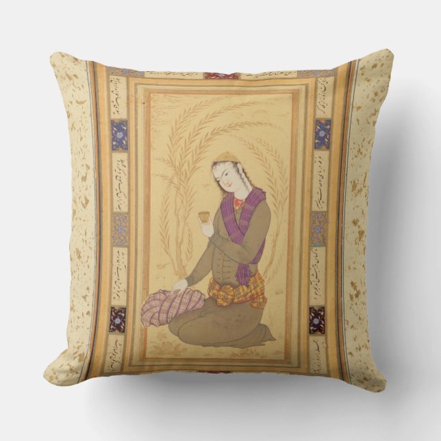 Coussin Jeunesse posée tenant une tasse, du grand Clive A (Recto)
