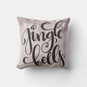 Coussin Jingle Belles Script Pailleté Argent Noël 
