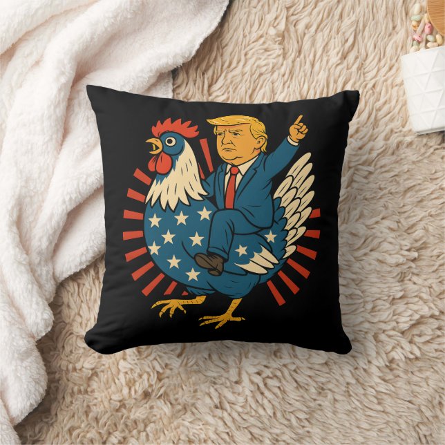 Coussin Jockey de poulet Trump Mème amusant (Couverture)