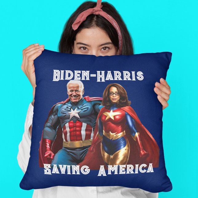 Coussin Joe Biden et Kamala Harris en super-héros (Créateur téléchargé)