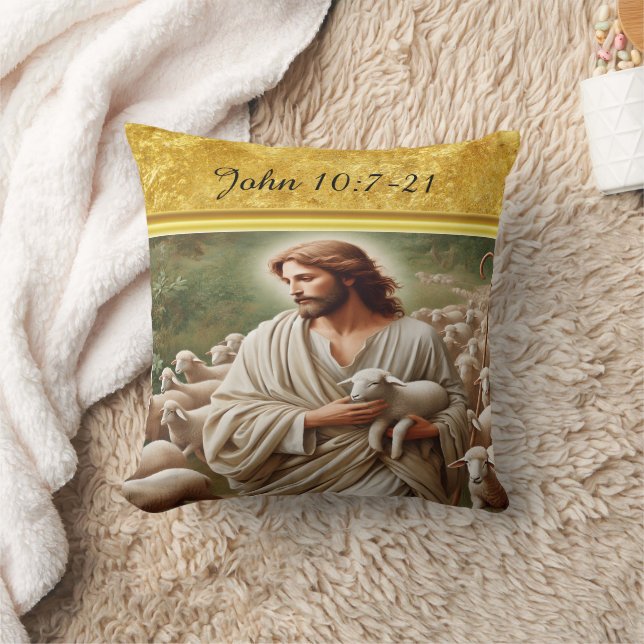Coussin John 10:7 Scène paisible de berger (Couverture)