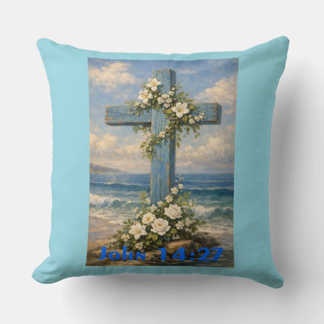 Coussin John 14:27 Beach Cross Throw Pillow (Recto)