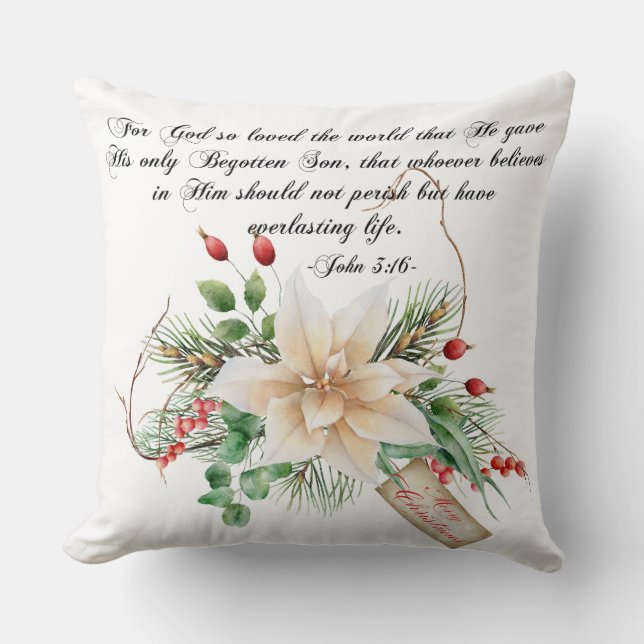Coussin John 3:16 - Joyeux Noël Écriture Florale (Recto)