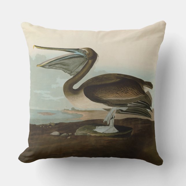 Coussin John James Audubon Peinture Pélicane Brown (Recto)