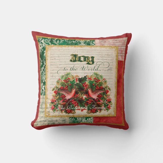 Coussin Joie au nom de famille de musique de feuille de (Recto)