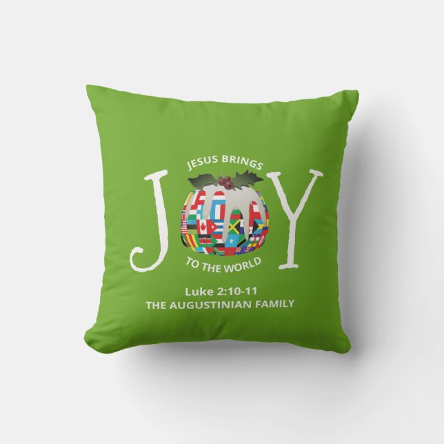 Coussin JOIE chrétienne verte au Noël mondial (Recto)
