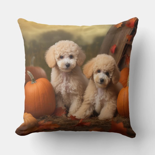Coussin Joie d'automne chiot caniche citrouille (Recto)