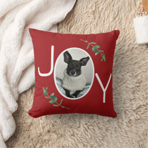 Coussin Joie de Noël avec feuillage et photo de compagnie