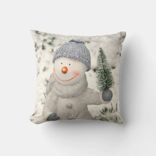 Coussin Joie de Noël avec Snowman souriant