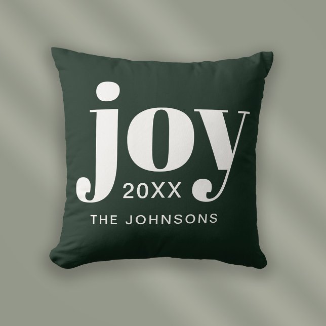 Coussin Joie de Noël minimaliste moderne (Stylishly Personalize with Your Custom Surname & Year.)
