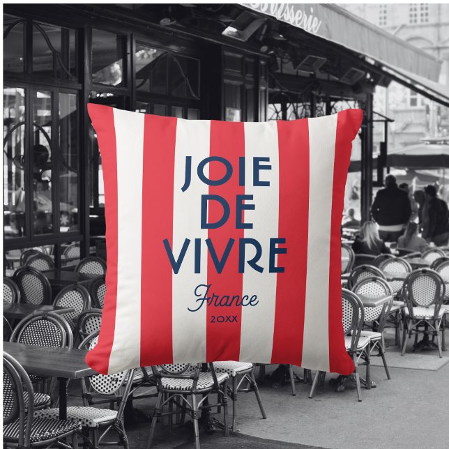 Coussin Joie De Vivre France Red Cabana Stripe Français (Créateur téléchargé)