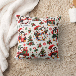 Coussin Joie des fêtes de Noël de pingouin