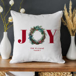 Coussin Joie Fleur de couronne de Noël<br><div class="desc">Joie Noël Couronne Floral Vacances Jeu d'oreiller</div>