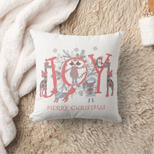 Coussin Joie Noël Hiver Animaux Vacances