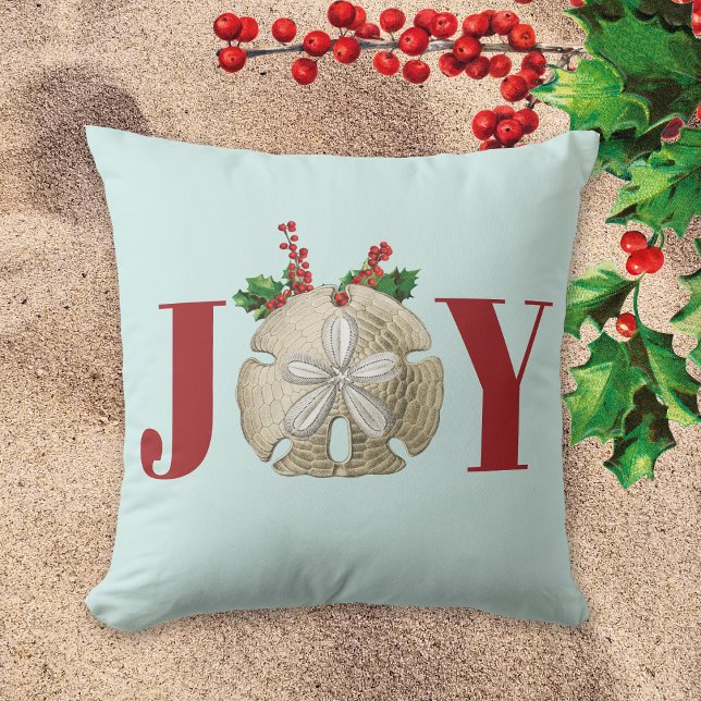 Coussin Joie Noël Sable Dollar Holly Berries Côte (Créateur téléchargé)