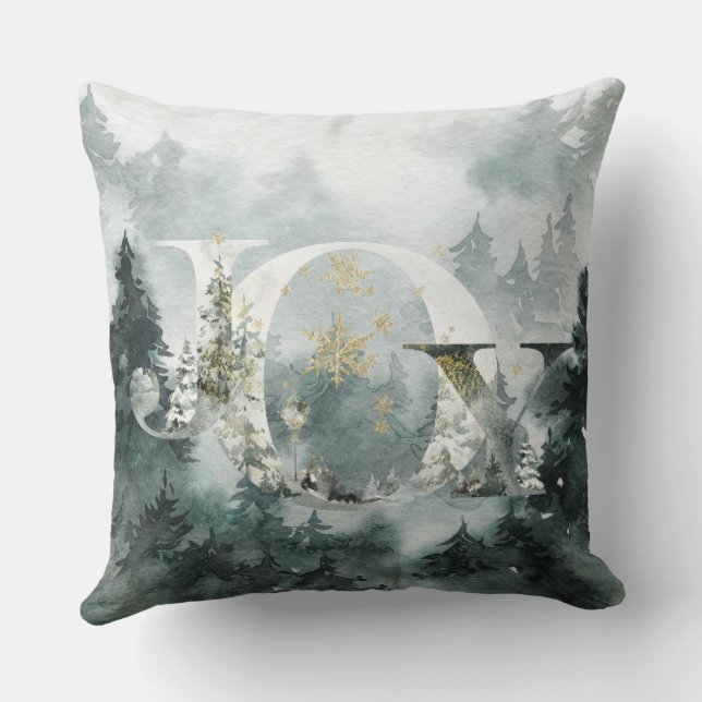 Coussin Joie Winter Woodland Mountain Forest Gold Snowflak (Verso)